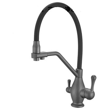 Dual Spout Swivel Pull Down Kitchen Faucet With Filter, Gun Grey, B