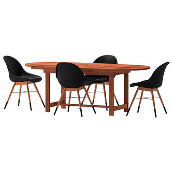 Amazonia 5 Piece Oval Patio Dining Set, Black Plastic/Resin Chairs