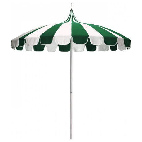8.5' Pagoda Patio Umbrella Pole Push Lift Sunbrella Natural and Forest Green