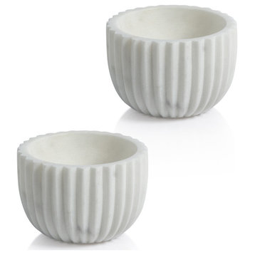 Mulhouse Ribbed White Marble Bowls, Set of 2