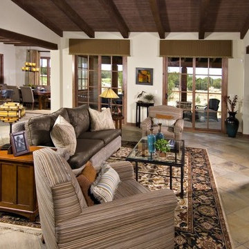 Rustic Ranch Homes Great Room with Fireplace
