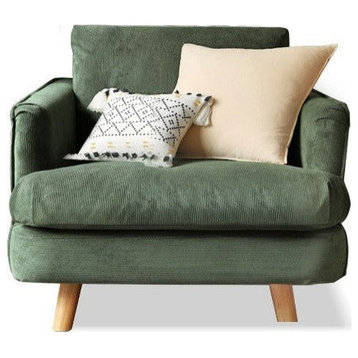 Small Down Filled Sofa, Corduroy-Pine Needle Green Single Seat Sofa 34.7x35.4x32.7"