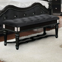 Classic Black Upholstered Bench with Unique Curved Base and Tufted Seat ...