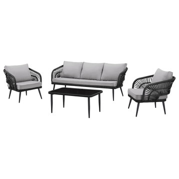 Inspired Home Calen Outdoor 4-Piece Seating Group, Black, 5 Seater Set