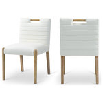 Meridian Furniture - Aimee Upholstered Dining Side Chair, Cream, Vegan Leather, Natural, Set of 2 - A perfect fusion of modern elegance and eco-friendly luxury is the Aimee cream vegan leather dining side chair. Upholstered in sleek vegan leather, this chair offers a chic, contemporary look while maintaining a commitment to sustainable living. The padded, quilted design featuring solid natural oak wood legs creates a stunning contrast between its soft upholstery and minimalist frame.