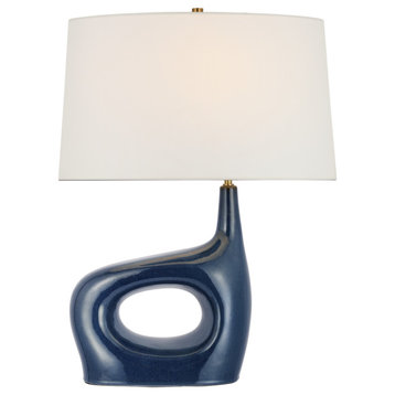 Sutro Medium Left Table Lamp in Mixed Blue Brown with Linen Shade