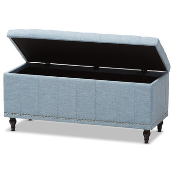 Kaylee Classic Upholstered, Button-Tufting Storage Ottoman Bench, Light Blue