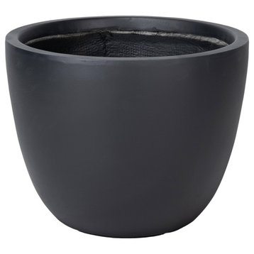Dahlia Round Planter Pot, Fiberstone and MgO Clay, Black, 16" H