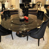 AC833-180 Black High Gloss Crocodile Textured Glass Dining Table With Lazy Susan