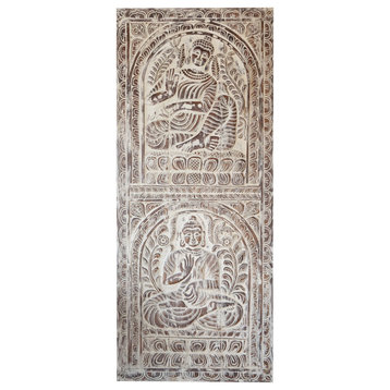 Consigned Carved Buddha Barndoor, Sliding Door, Whitewash, Artistic Door