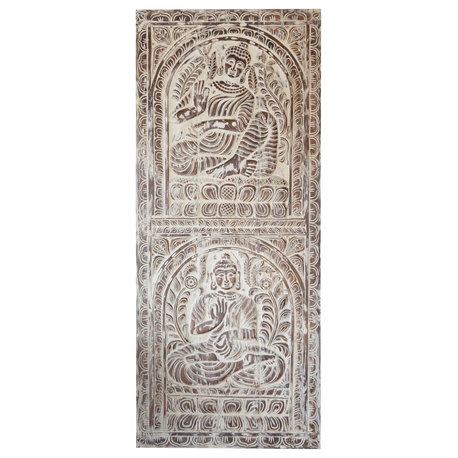 Consigned Carved Buddha Barndoor, Sliding Door, Whitewash, Artistic Door