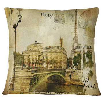 Vintage Paris Abstract Cityscape Throw Pillow, 18"x18"