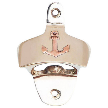 Wall Mounted Anchor Bottle Opener, Solid Brass, 3"