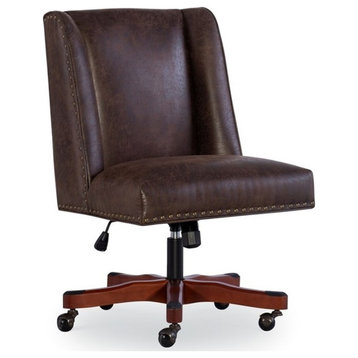 Pemberly Row Contemporary Wood Upholstered Office Chair in Brown