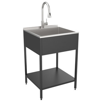 24"x22"x35" Steel Laundry Sink, Matte Black