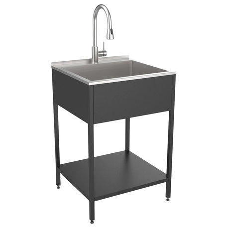 24"x22"x35" Steel Laundry Sink, Matte Black