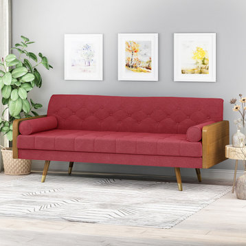 GDF Studio Aidan Mid Century Modern Tufted Fabric Sofa, Red