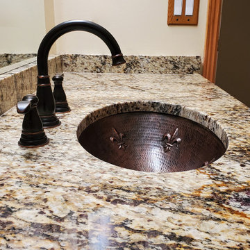 19" Oval Fleur De Lis Under Counter Hammered Copper Bathroom Sink (LO19FFLDB)