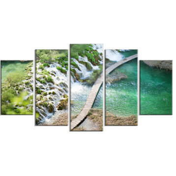 "Tourist Path in Plitvice Lakes" Landscape Photo Metal Art, 5 Panels, 60"x32"