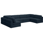 Meridian Furniture - Beckham Linen Textured Fabric 6-Piece Modular U-Shaped Sectional, Navy - Liven up your living space with this Beckham grey durable linen polyester fabric sectional. Its grey color complements any contemporary home decor, while its durable linen and polyester fabric upholstery provides you with a soft and comfortable place to sit. This sectional is modular, so you can create infinite configurations, which are easily attached using the attachment latch underneath. Its linen, wood, and foam construction guarantees stability for years to come.