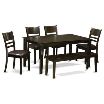 East West Furniture Capri 6-piece Wood Dining Table Set in Cappuccino