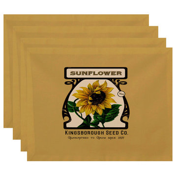 18"x14" Sunflower, Floral Print Placemat, Gold, Set of 4