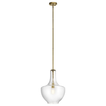 Kichler Everly 1 Light Pendant, Natural Brass, Clear