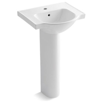Kohler Veer 21" Pedestal Bathroom Sink with Single Faucet Hole, White