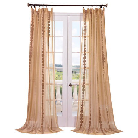 Cleopatra Gold Embroidered Sheer Curtain Single Panel, 50"x84"