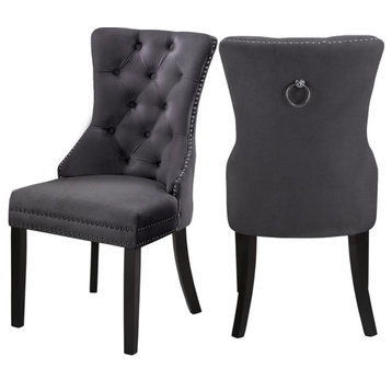 The Monarch Dining Chair, Gray, Velvet (Set of 2)