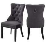 Meridian Furniture - Nikki Velvet Dining Chairs, Set of 2, Gray - Dine in luxurious style with the Nikki grey velvet dining chair. Featuring a curved high back, plush cushioned seat and deep tufted grey velvet upholstery studded with chrome nailheads, this dining chair is sure to take your dining experience to a whole new level. Espresso wood legs provide sturdy support and complement the stunning grey upholstery for a sleek, contemporary design.