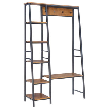 Bowery Hill 6 Shelves 4 Hooks Transitional Metal Hall Tree Frame in Black