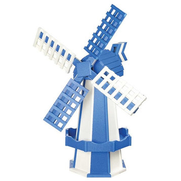 Blue, White Windmill, Working Dutch Garden Weather Vane, Amish Made, 41"