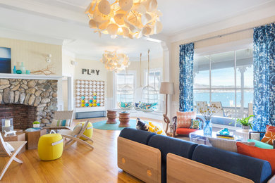 Living room - coastal living room idea in Boston