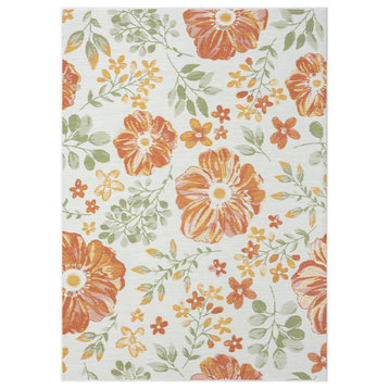 Melody Tropical Floral Reversible Indoor/Outdoor Rug, Ivory Orange 2' x 3'