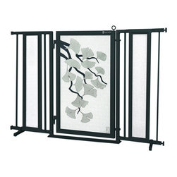 Fusion Gates - Fusion Gate with Ginkgo in Platinum Design, Black, 52"-60" - Dog Gates