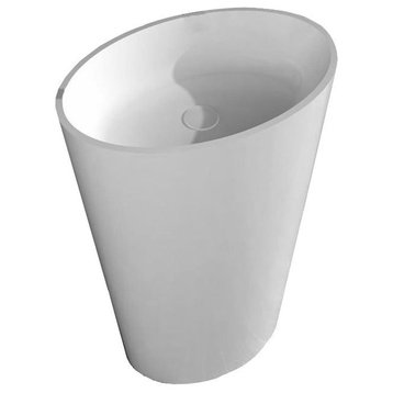 ADM Oval Freestanding Pedestal Sink, White, 24", Glossy White