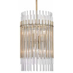 Hudson Valley Lighting - Wallis, 8 Light, Pendant, Aged Brass Finish, Clear Glass - From the side or from underneath, Wallis presents an interesting perspective. By layering glass and metal rods at staggered but even lengths in a classic drum shape, Wallis manages to feel both contemporary and familiar. At the same time, it directs light vertically and diffuses it horizontally.