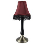 Urbanest - Urbanest Perlina Accent Lamp, Antique Brass and Black Base with Crystal Accent - Urbanest accent lamp with antique brass and black metal base; includes shade in burgundy faux silk with black fringe.