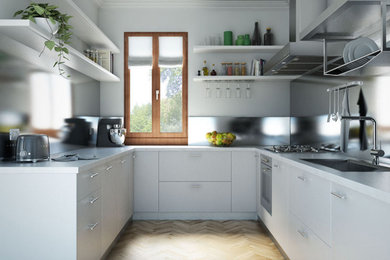 Render cucina in laccato bianco lucido