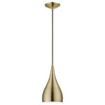 Livex Lighting - Livex Lighting 1 Light Antique Brass Pendant - The modern, minimal Amador 1-light teardrop pendant features an antique brass finish shade with a shiny white finish inside. Polished brass finish accents complete the look.