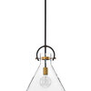 1-Light Oil Rubbed Bronze and Antique Gold Pendant with Clear Cone Glass Shade