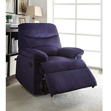 Contemporary Recliner, Padded Seat With Pillowed Arms & Knock Down Back, Blue