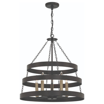 5-Light Candle Style Wagon Wheel Chandelier, Classic Black/Brass Dust