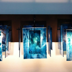 Custom Aqua Glass Triple Wall Sconce - Wall Lighting