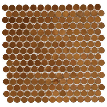 Mosaics Metal Tile Penny Round Stainless Steel, Polished Copper