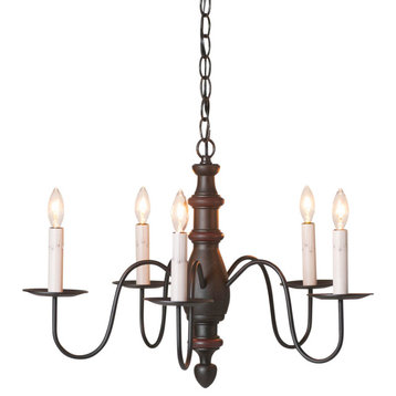 Irvins Country Tinware 5-Arm Country Inn Wood Chandelier in Rustic Black