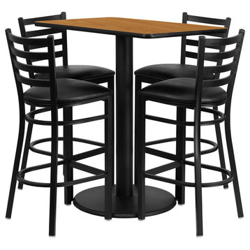 Flash Furniture Rectangular Table Set With 4 Ladder Back Metal Bar Stools