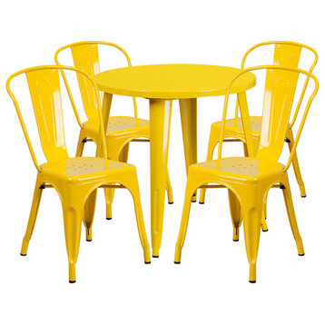 4-Piece Round Metal Table Set, Yellow