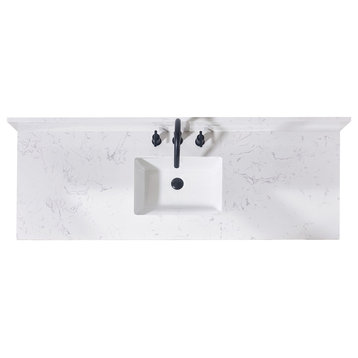 61. in Stone effects Vanity Top in Aosta White with Single White Sink
